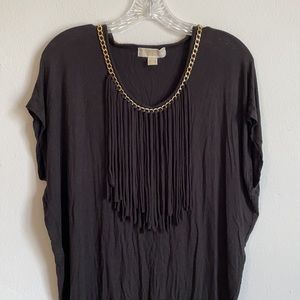 Michael Kors Black Fringe Tunic Top Chain L Large